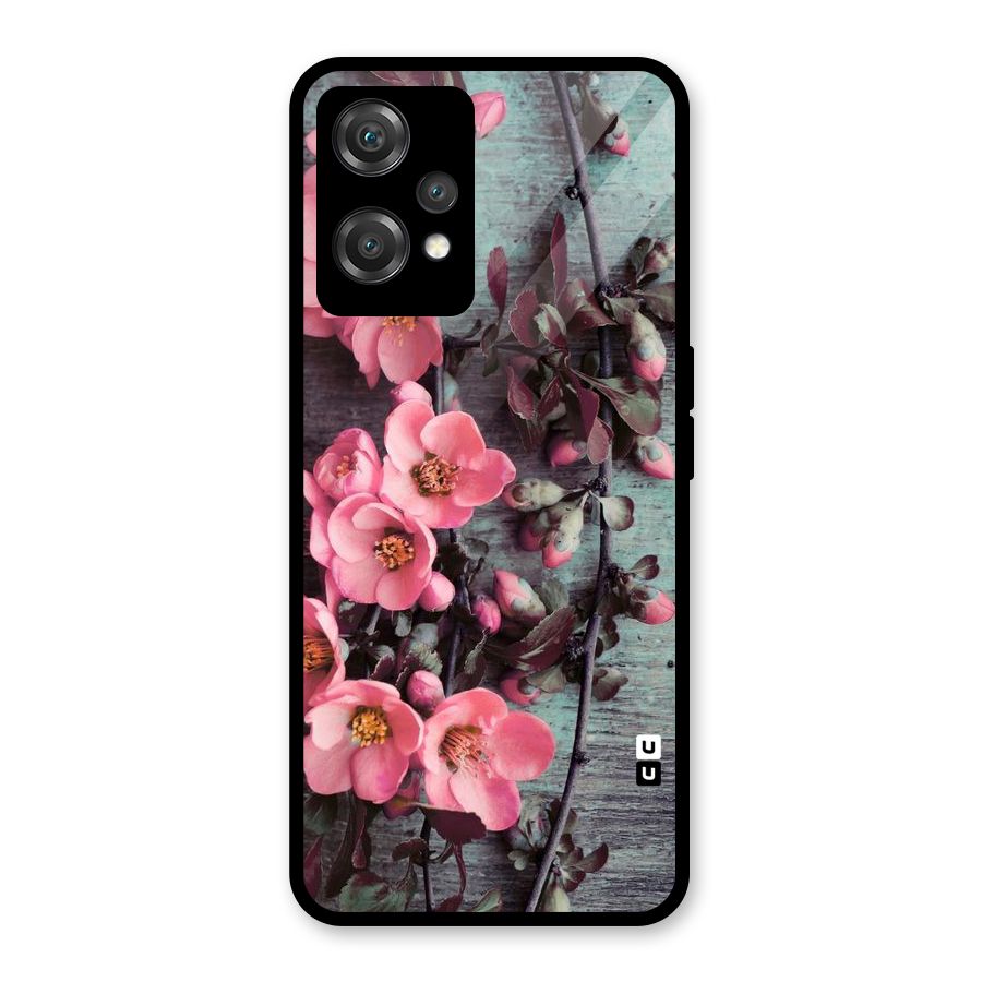 Wooden Floral Pink Glass Back Case for OnePlus Nord CE 2 Lite 5G