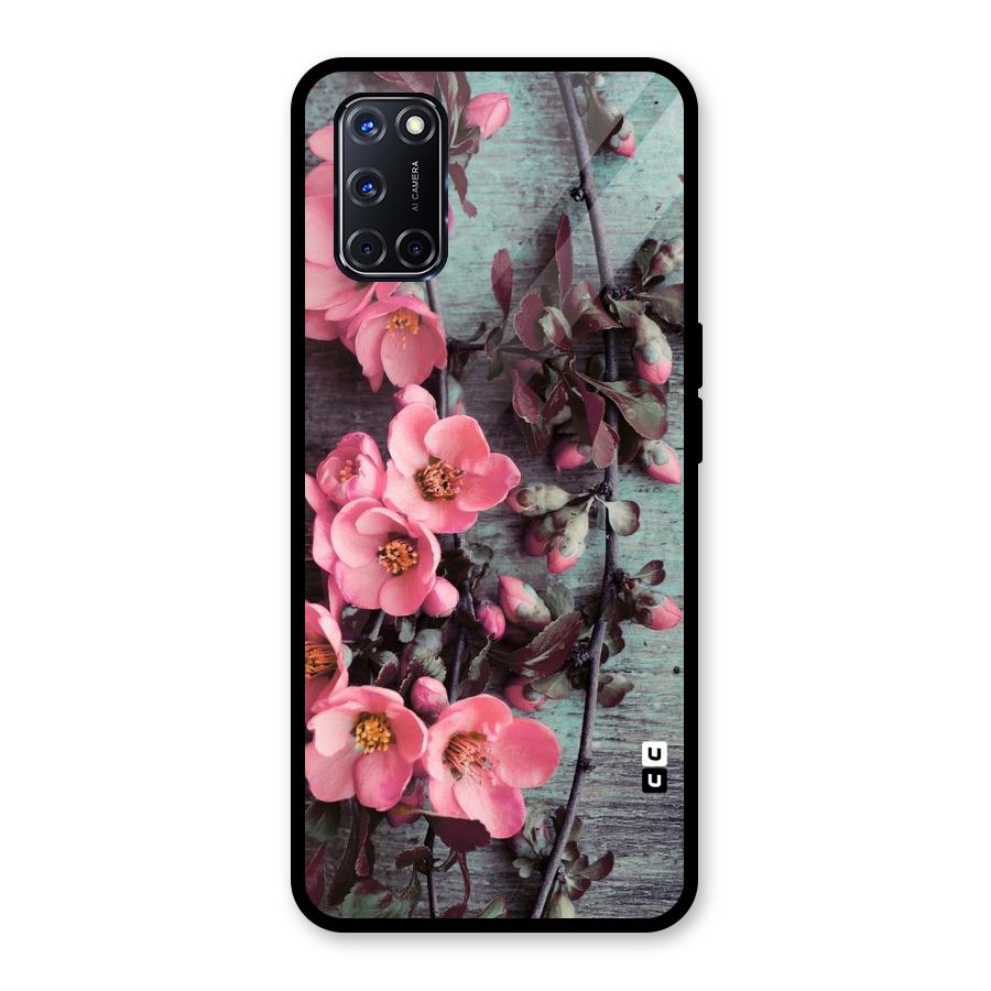 Wooden Floral Pink Glass Back Case for Oppo A52