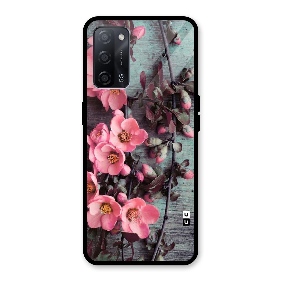 Wooden Floral Pink Glass Back Case for Oppo A53s 5G