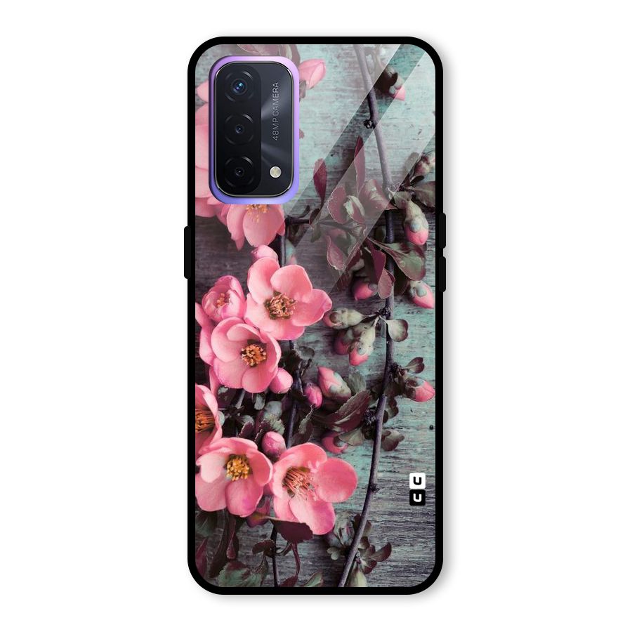 Wooden Floral Pink Glass Back Case for Oppo A74 5G