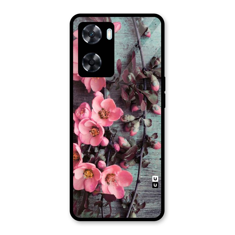 Wooden Floral Pink Glass Back Case for Oppo A77