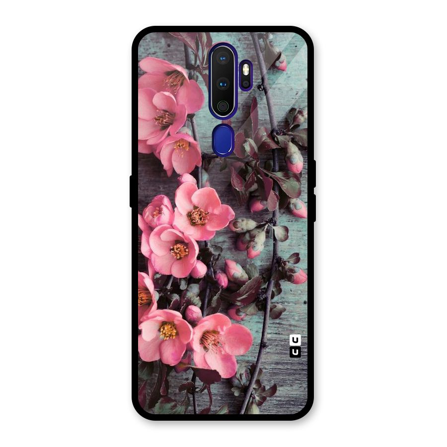 Wooden Floral Pink Glass Back Case for Oppo A9 (2020)