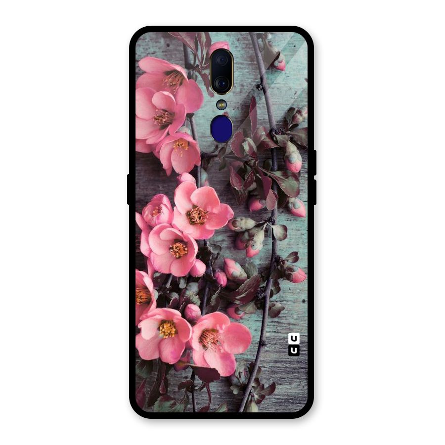 Wooden Floral Pink Glass Back Case for Oppo F11