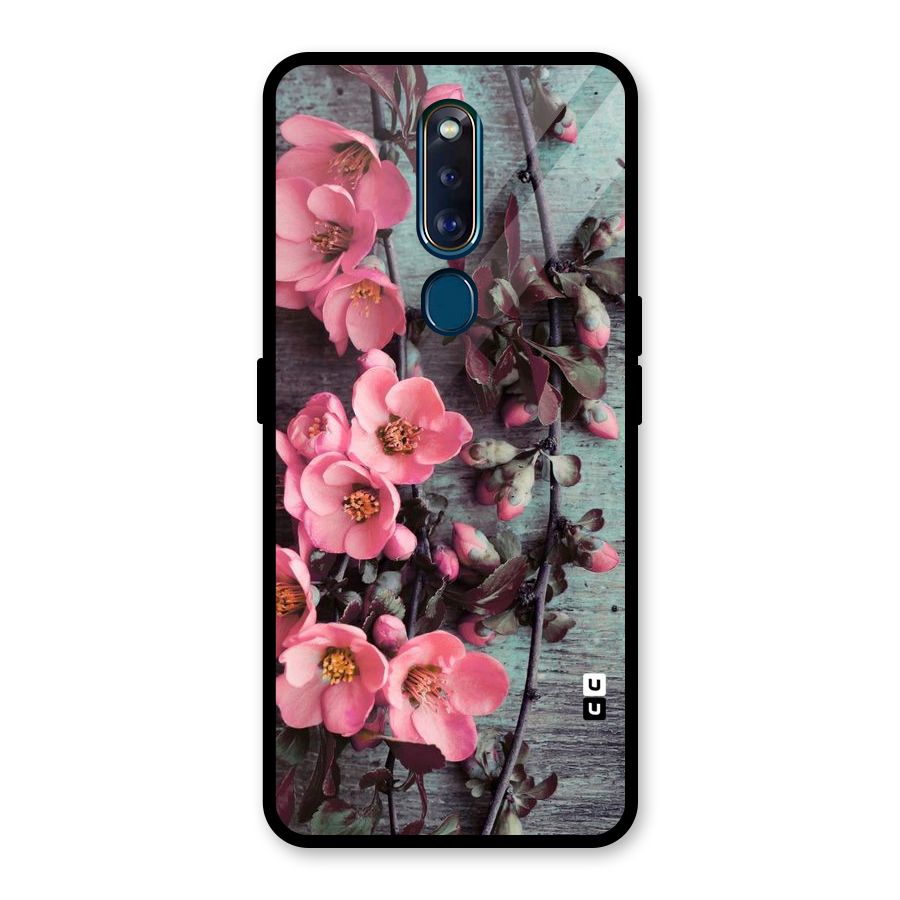 Wooden Floral Pink Glass Back Case for Oppo F11 Pro