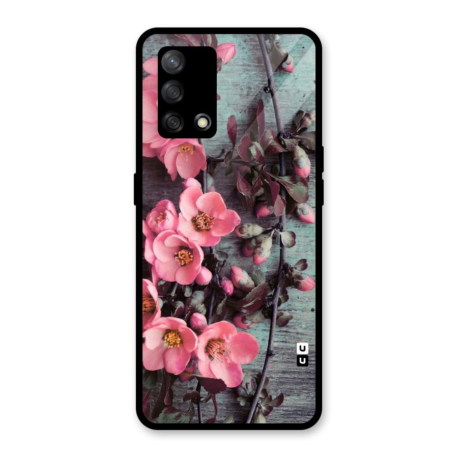 Wooden Floral Pink Glass Back Case for Oppo F19
