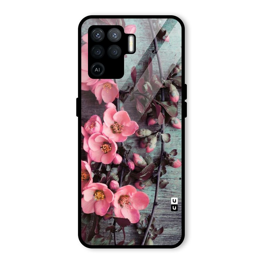 Wooden Floral Pink Glass Back Case for Oppo F19 Pro