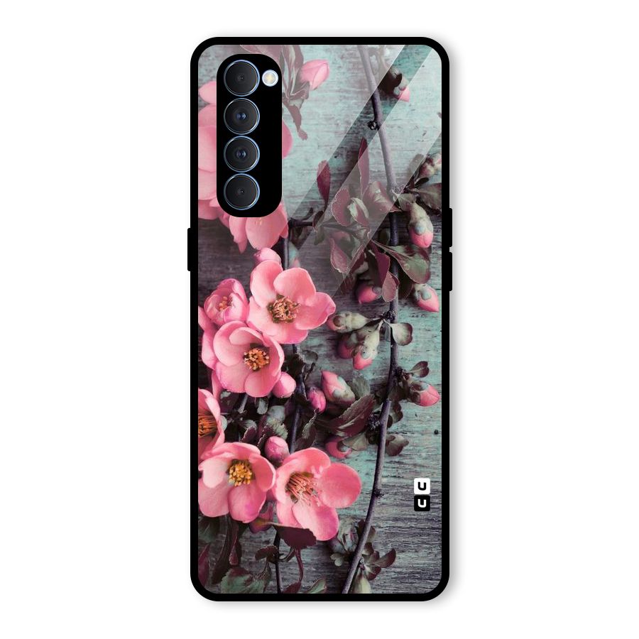 Wooden Floral Pink Glass Back Case for Oppo Reno4 Pro