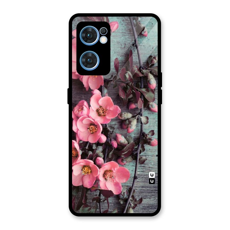 Wooden Floral Pink Glass Back Case for Oppo Reno7 5G