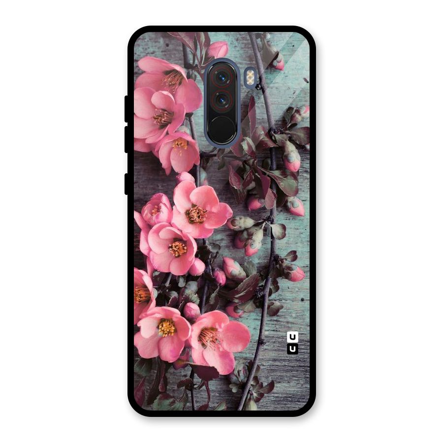Wooden Floral Pink Glass Back Case for Poco F1
