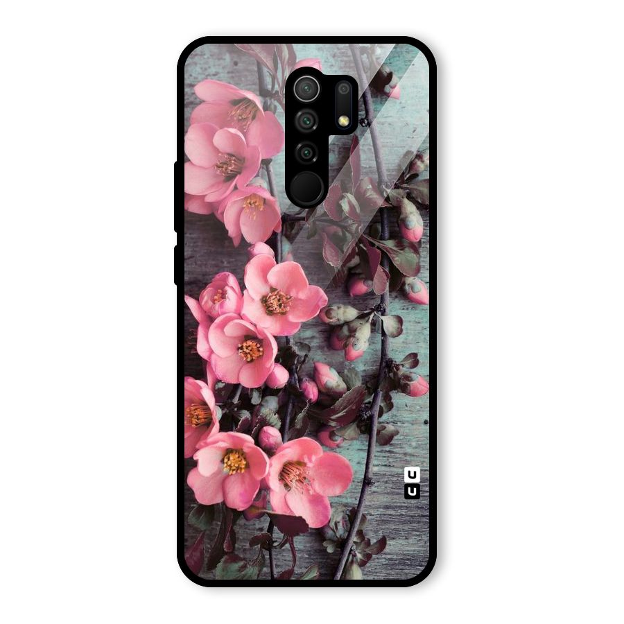 Wooden Floral Pink Glass Back Case for Poco M2