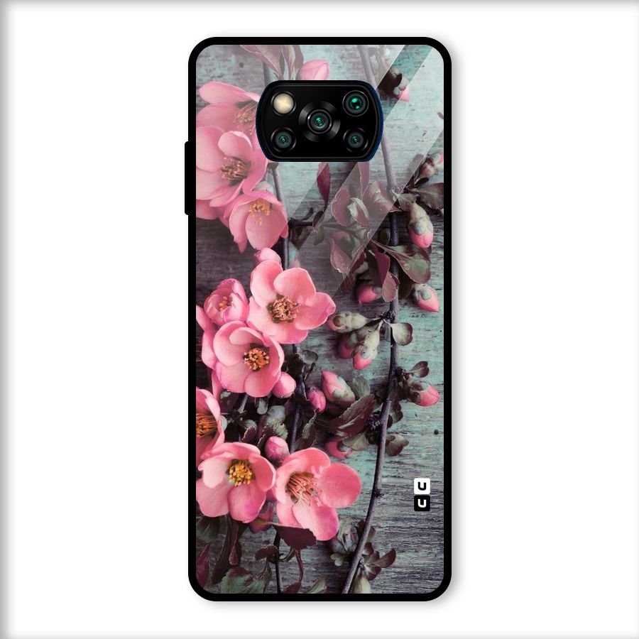 Wooden Floral Pink Glass Back Case for Poco X3