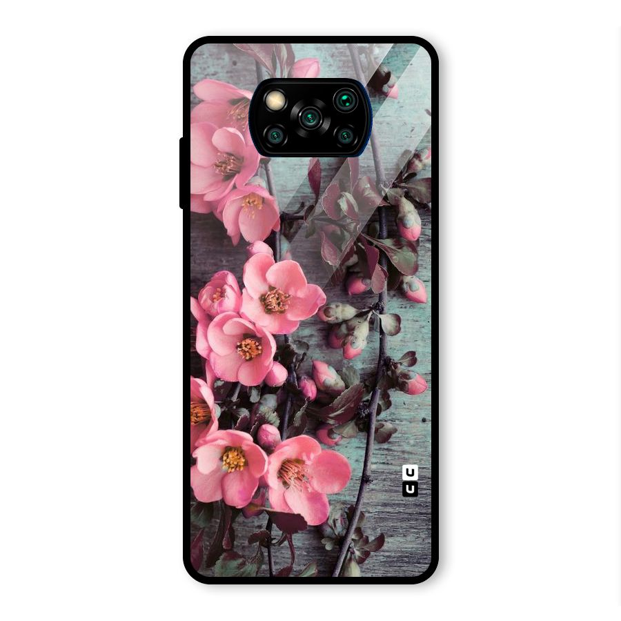 Wooden Floral Pink Glass Back Case for Poco X3 Pro