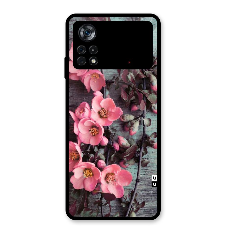 Wooden Floral Pink Glass Back Case for Poco X4 Pro 5G