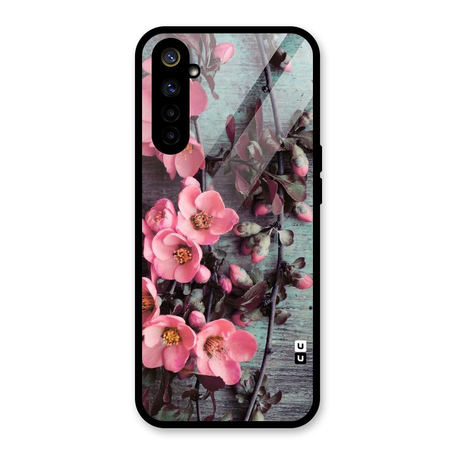 Wooden Floral Pink Glass Back Case for Realme 6