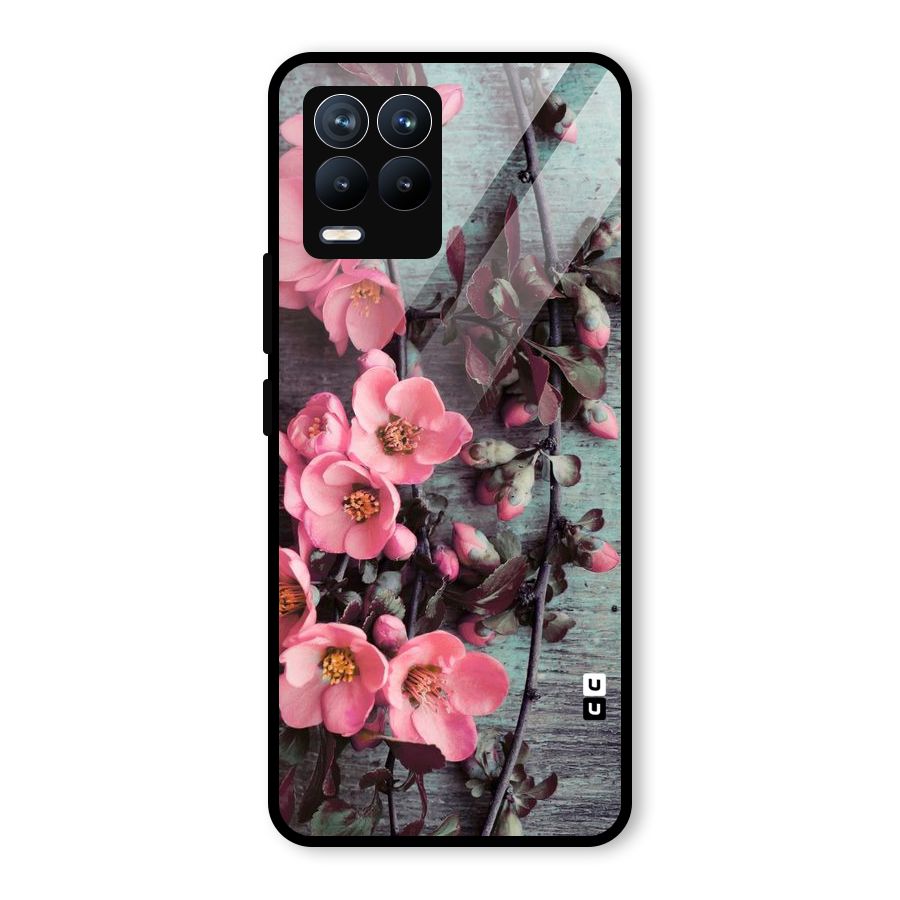 Wooden Floral Pink Glass Back Case for Realme 8 Pro