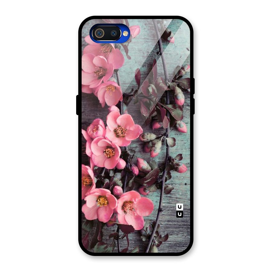 Wooden Floral Pink Glass Back Case for Realme C2