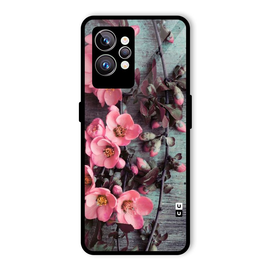 Wooden Floral Pink Glass Back Case for Realme GT2 Pro