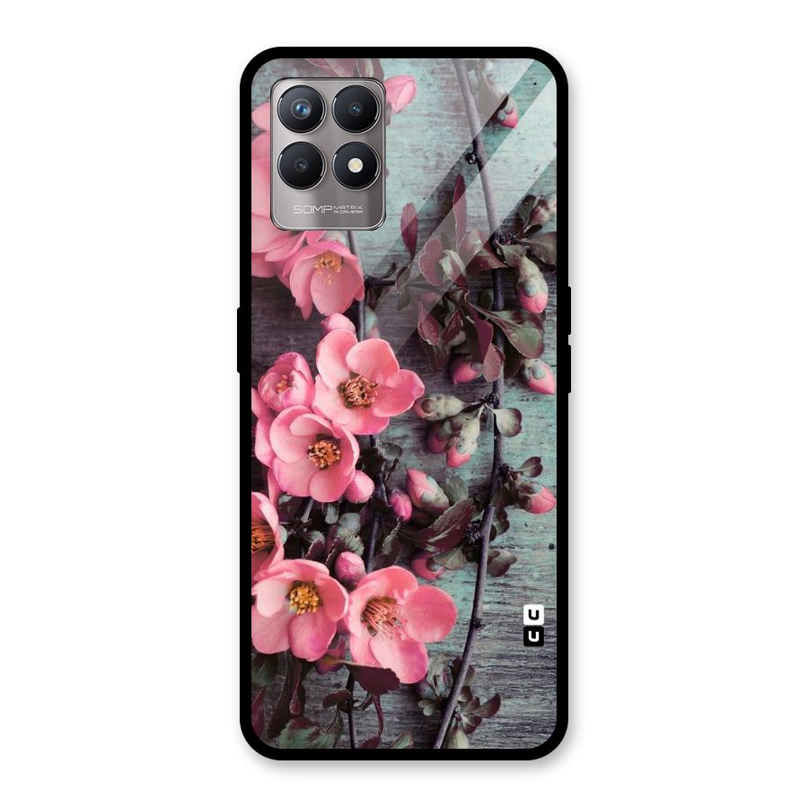 Wooden Floral Pink Glass Back Case for Realme Narzo 50