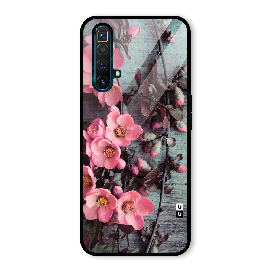 Wooden Floral Pink Glass Back Case for Realme X3 SuperZoom