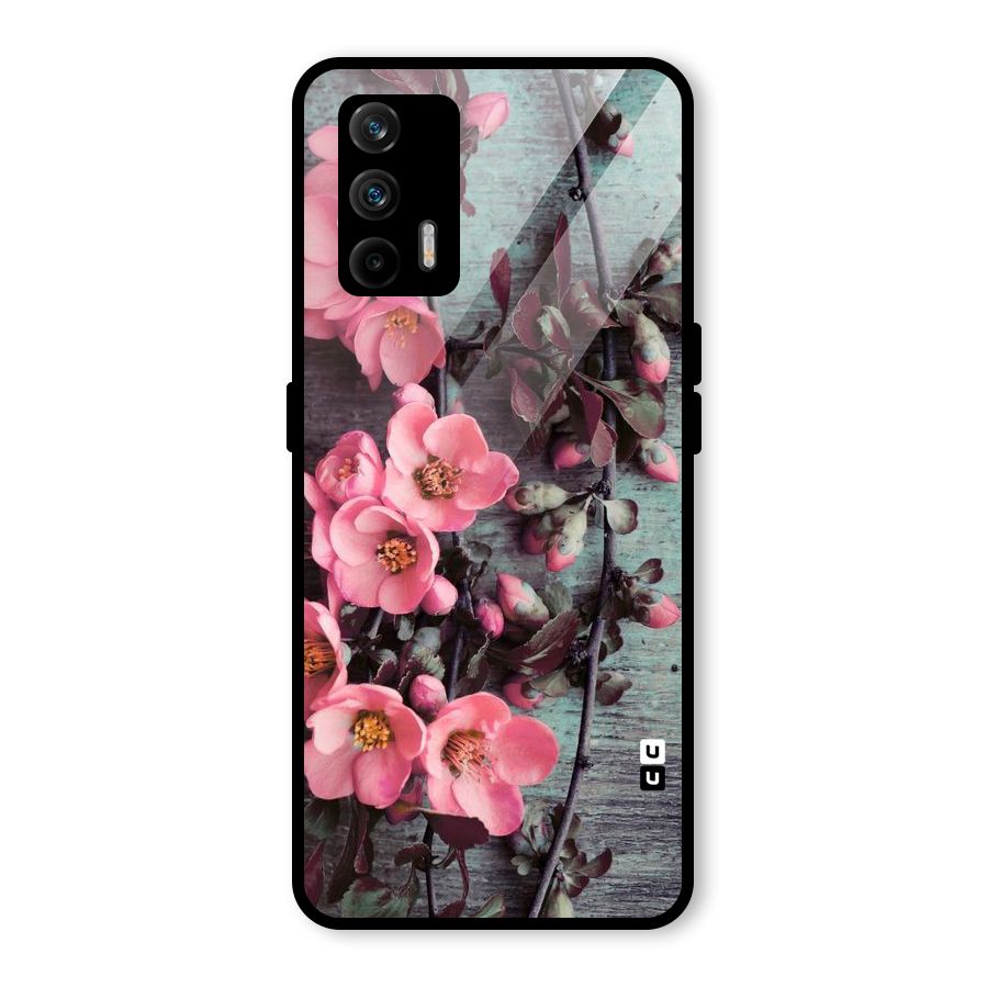 Wooden Floral Pink Glass Back Case for Realme X7 Max