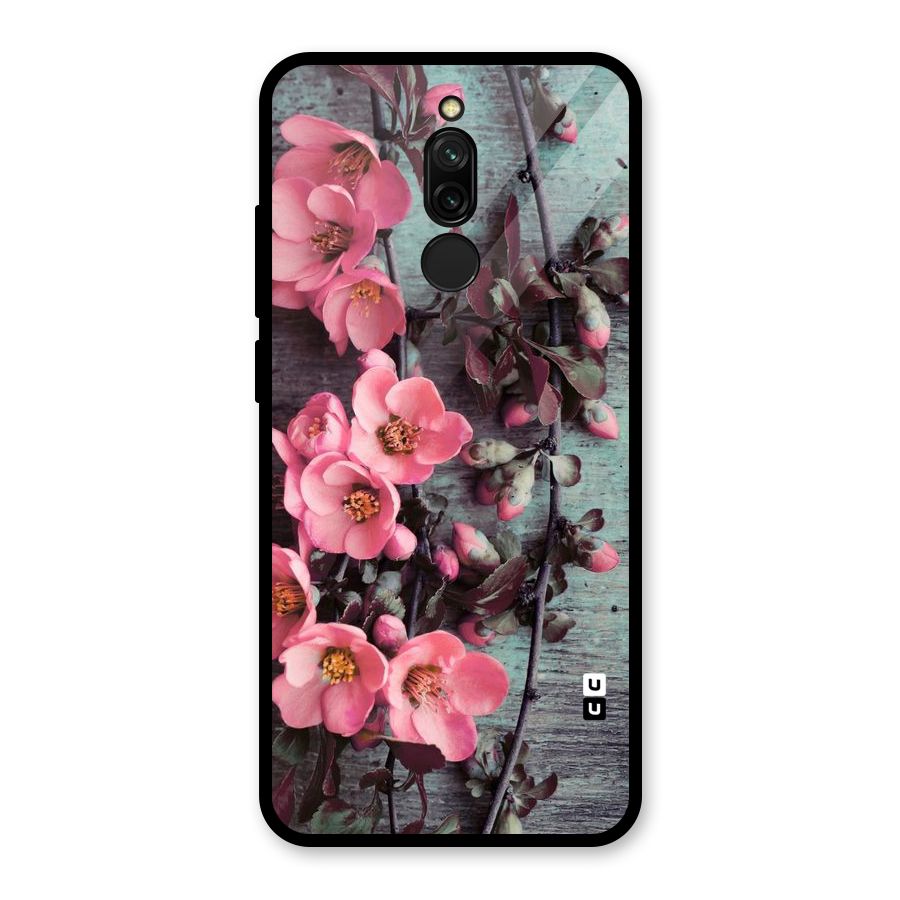 Wooden Floral Pink Glass Back Case for Redmi 8