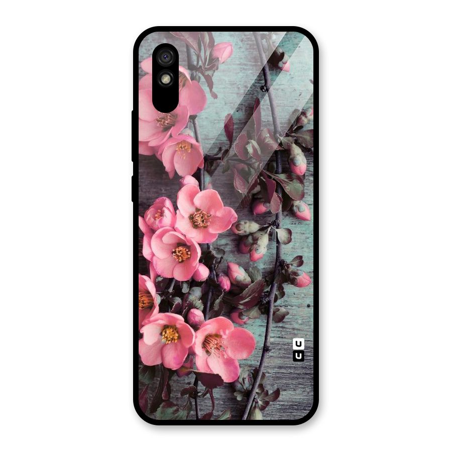 Wooden Floral Pink Glass Back Case for Redmi 9A