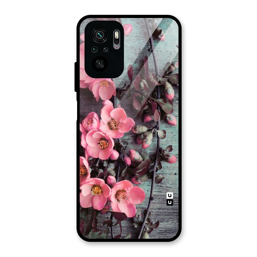 Wooden Floral Pink Glass Back Case for Redmi Note 10S