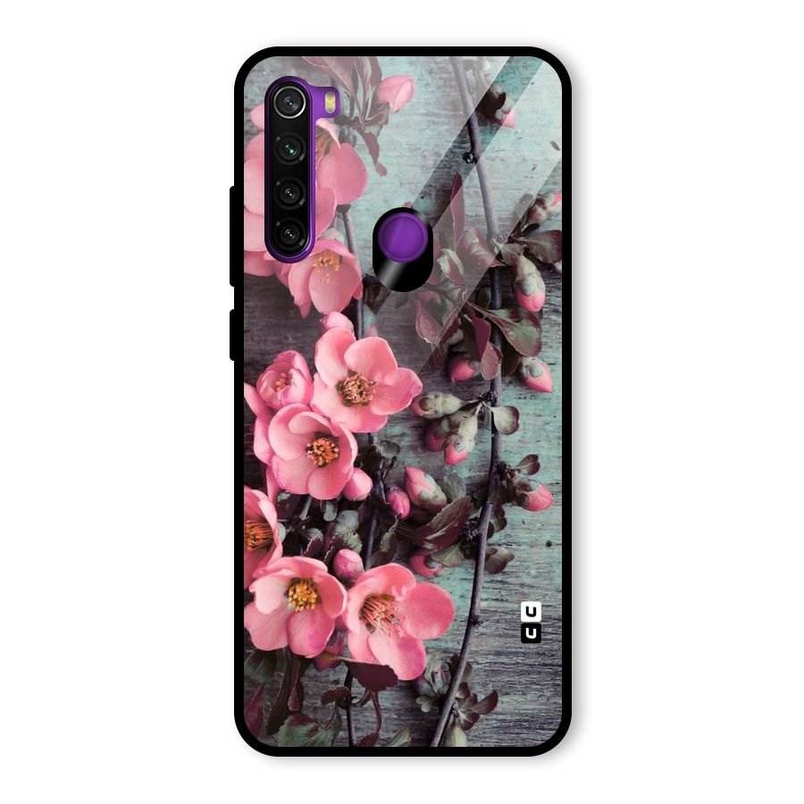 Wooden Floral Pink Glass Back Case for Redmi Note 8