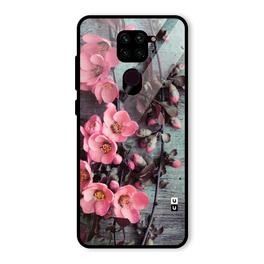 Wooden Floral Pink Glass Back Case for Redmi Note 9