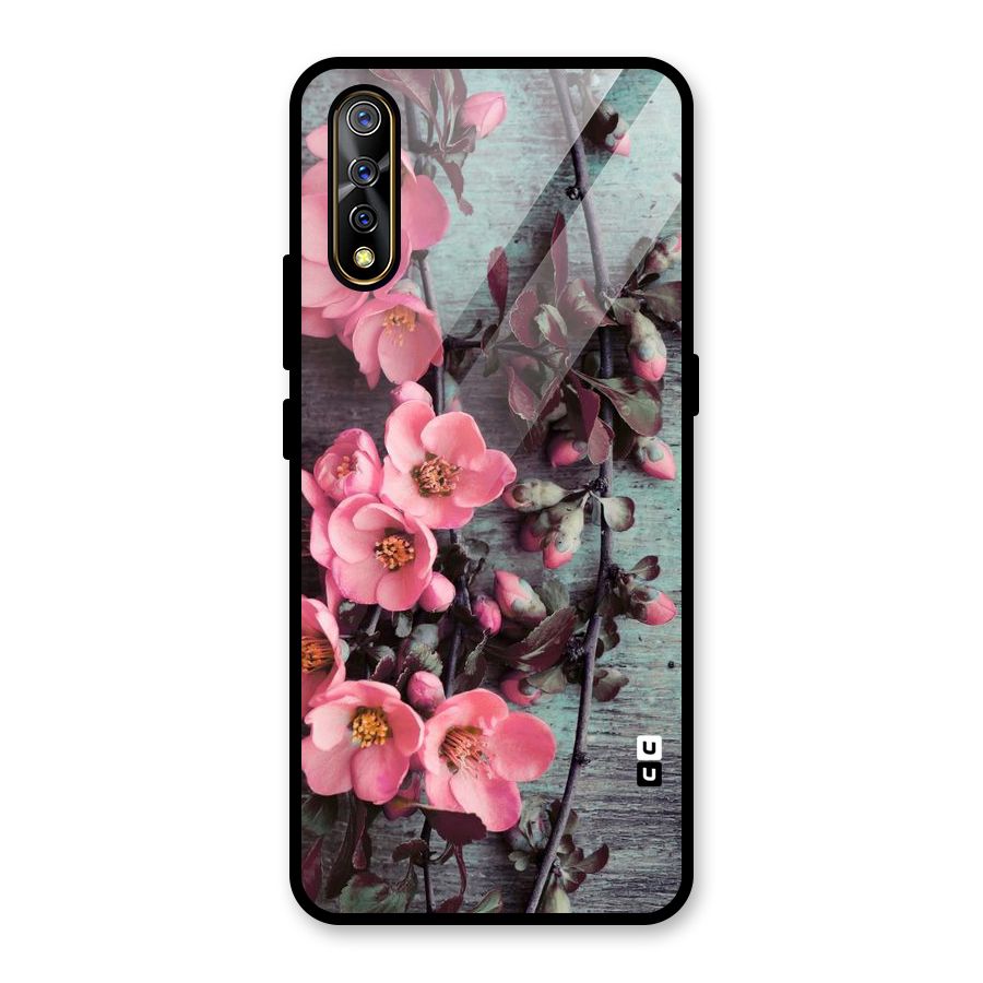 Wooden Floral Pink Glass Back Case for Vivo S1