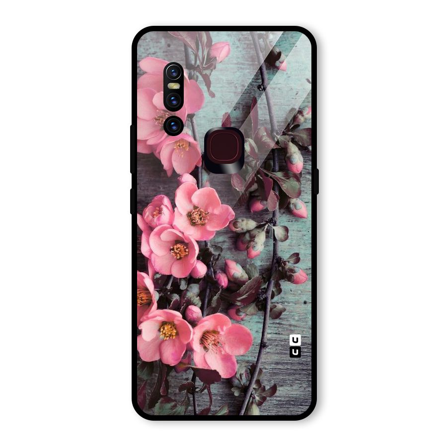 Wooden Floral Pink Glass Back Case for Vivo V15