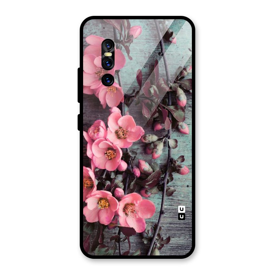 Wooden Floral Pink Glass Back Case for Vivo V15 Pro