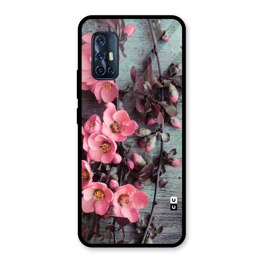 Wooden Floral Pink Glass Back Case for Vivo V17