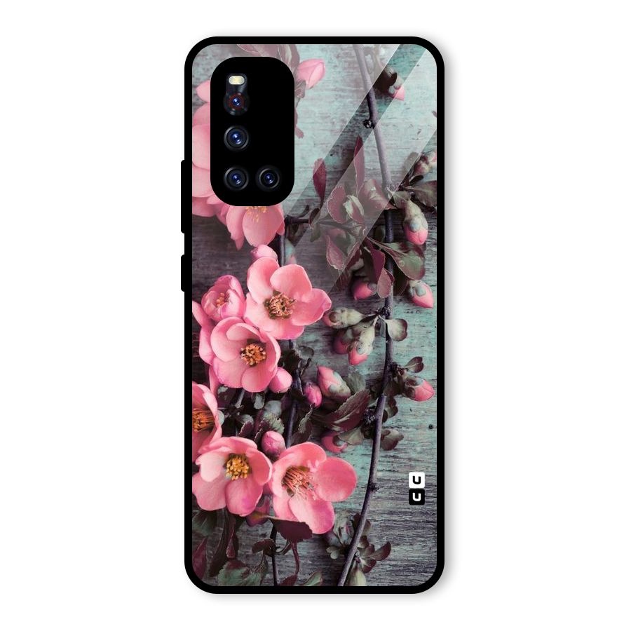 Wooden Floral Pink Glass Back Case for Vivo V19