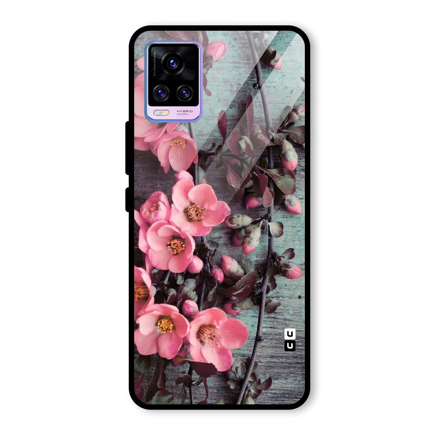Wooden Floral Pink Glass Back Case for Vivo V20 Pro