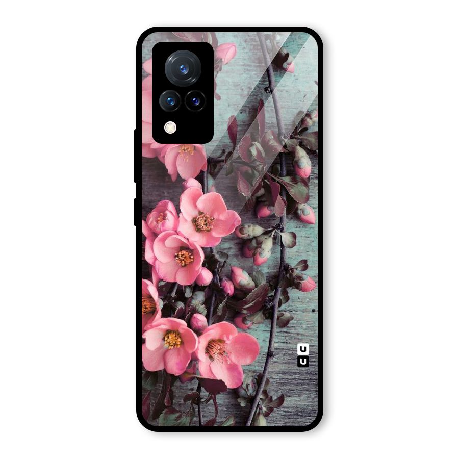 Wooden Floral Pink Glass Back Case for Vivo V21 5G