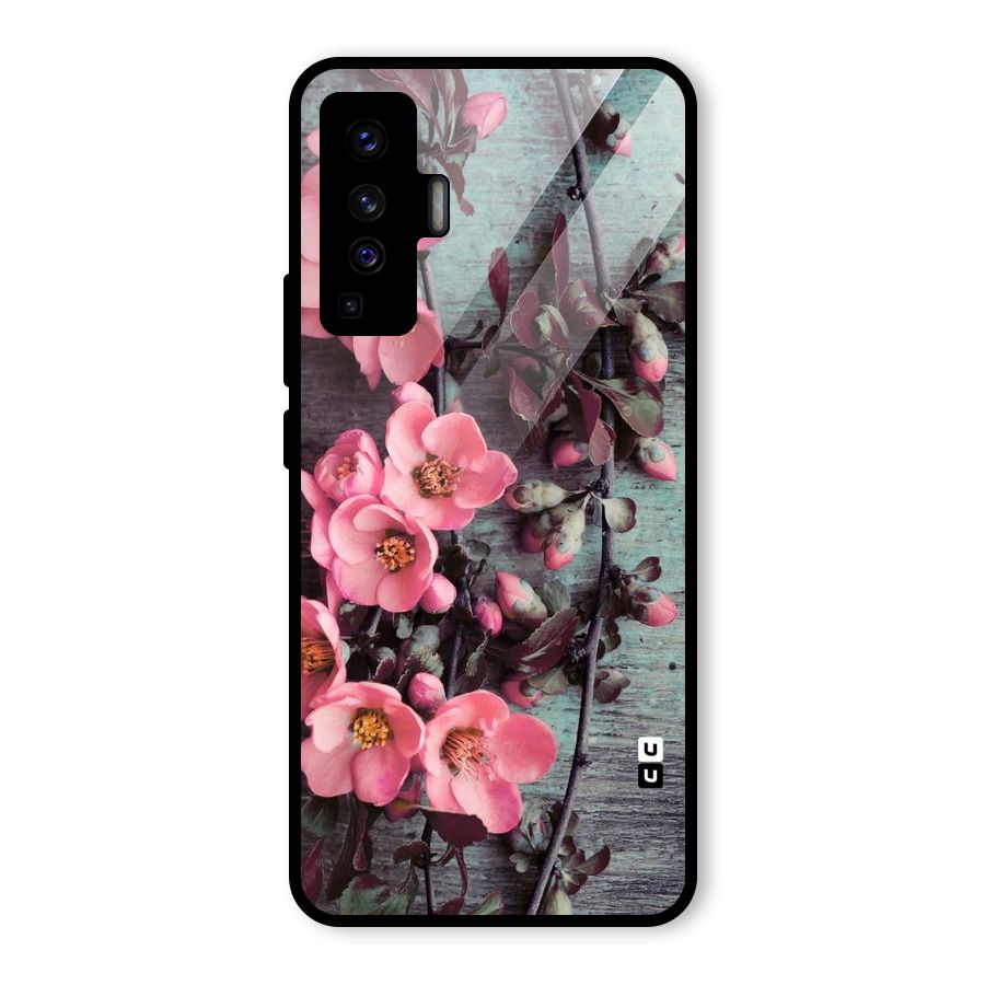 Wooden Floral Pink Glass Back Case for Vivo X50