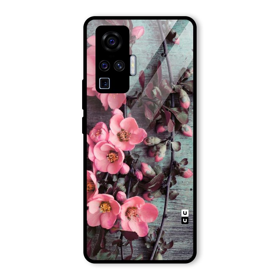Wooden Floral Pink Glass Back Case for Vivo X50 Pro