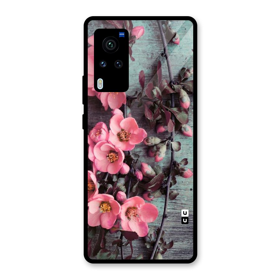 Wooden Floral Pink Glass Back Case for Vivo X60 Pro