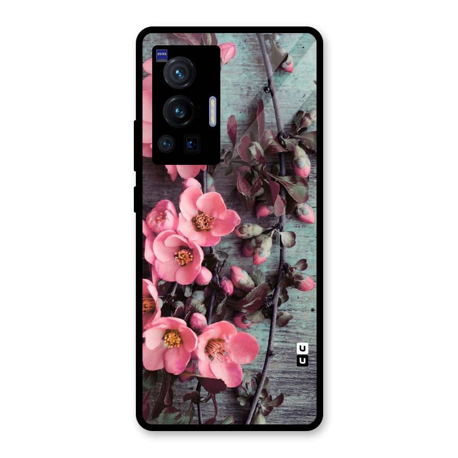 Wooden Floral Pink Glass Back Case for Vivo X70 Pro