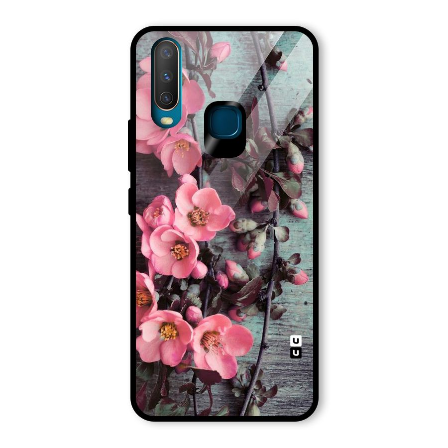 Wooden Floral Pink Glass Back Case for Vivo Y15