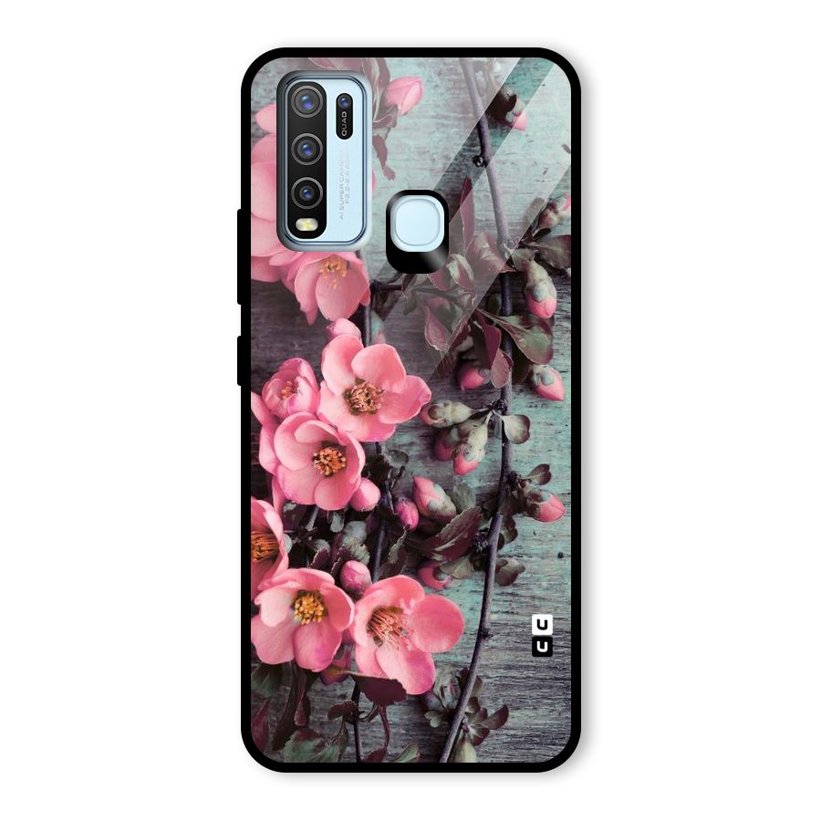 Wooden Floral Pink Glass Back Case for Vivo Y30