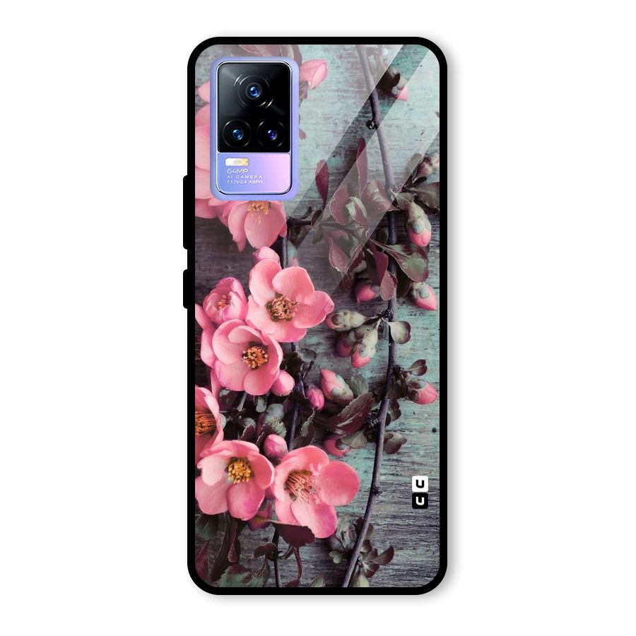 Wooden Floral Pink Glass Back Case for Vivo Y73