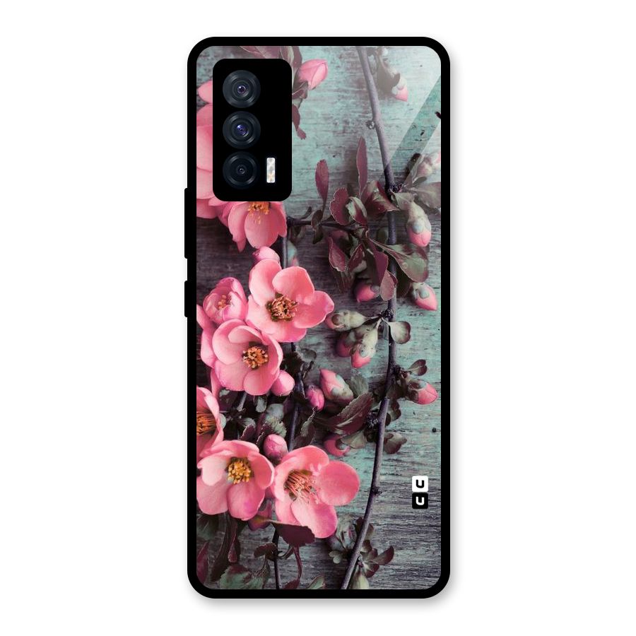 Wooden Floral Pink Glass Back Case for Vivo iQOO 7 5G