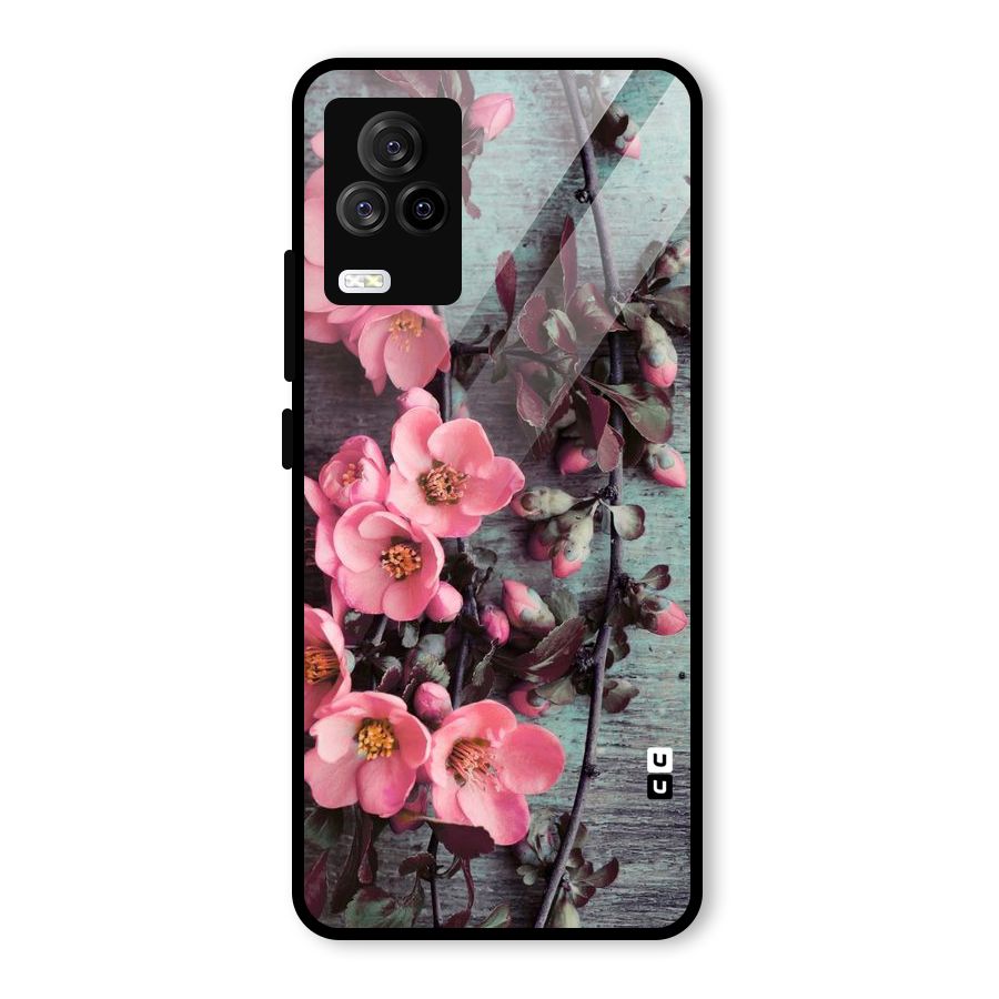 Wooden Floral Pink Glass Back Case for Vivo iQOO 7 Legend 5G
