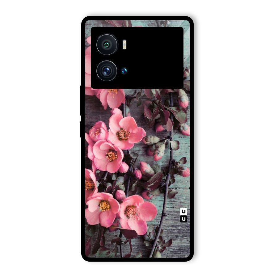 Wooden Floral Pink Glass Back Case for Vivo iQOO 9 Pro
