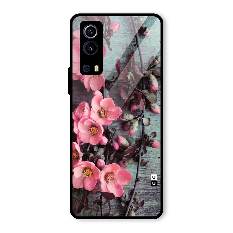 Wooden Floral Pink Glass Back Case for Vivo iQOO Z3
