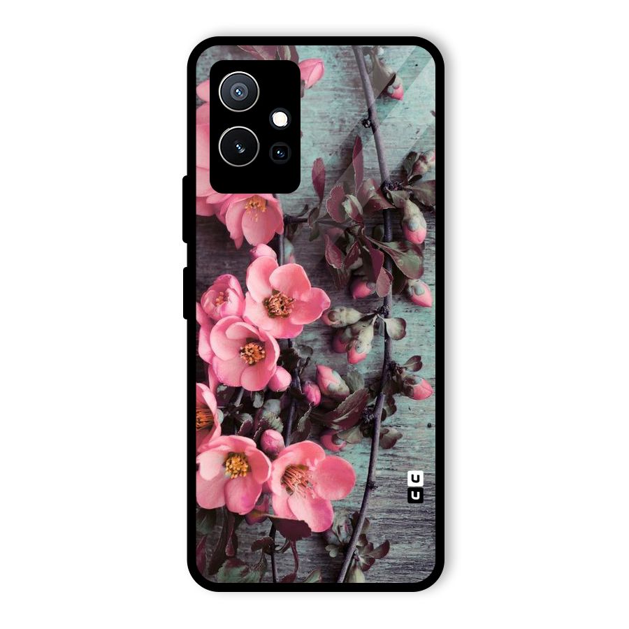 Wooden Floral Pink Glass Back Case for Vivo iQOO Z6