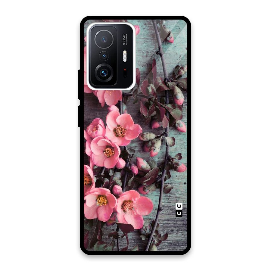 Wooden Floral Pink Glass Back Case for Xiaomi 11T Pro