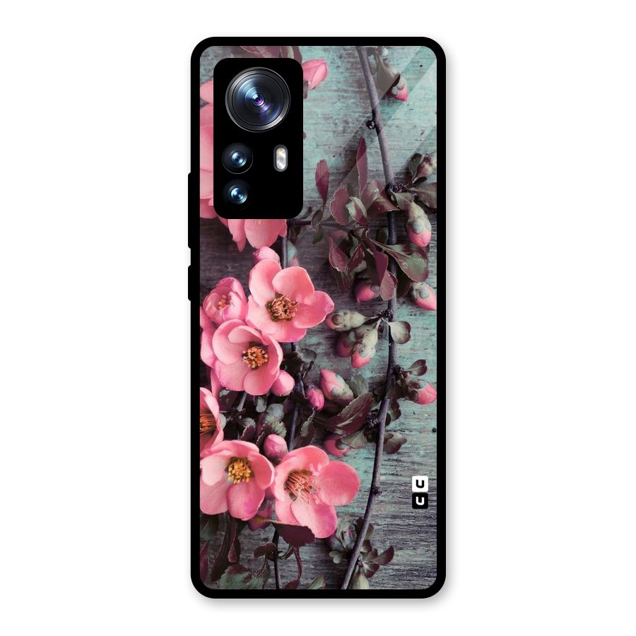 Wooden Floral Pink Glass Back Case for Xiaomi 12 Pro